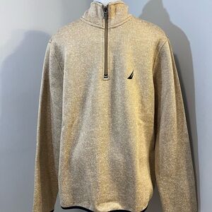 Nautica Tan Zip Up Sweater with Quarter-Zip Design
